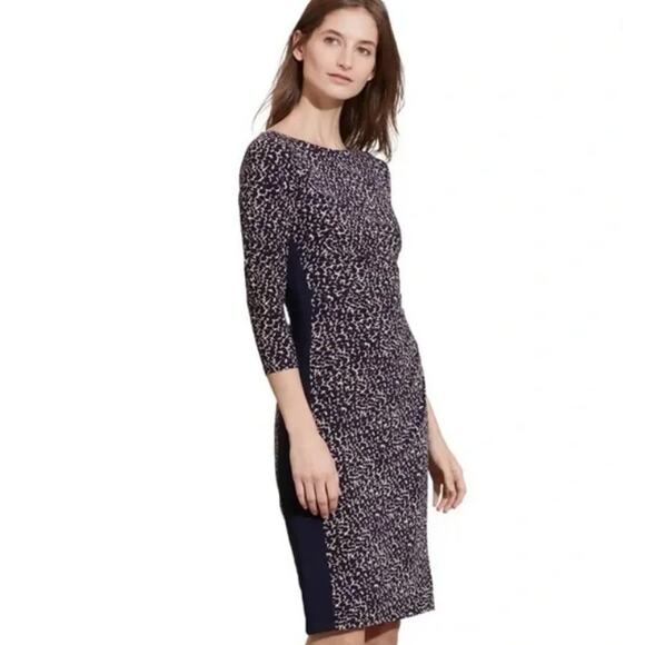 Lauren Ralph Lauren Bodycon Dress Size 4 Navy Tan Animal Print Stretch Cocktail - Picture 1 of 7